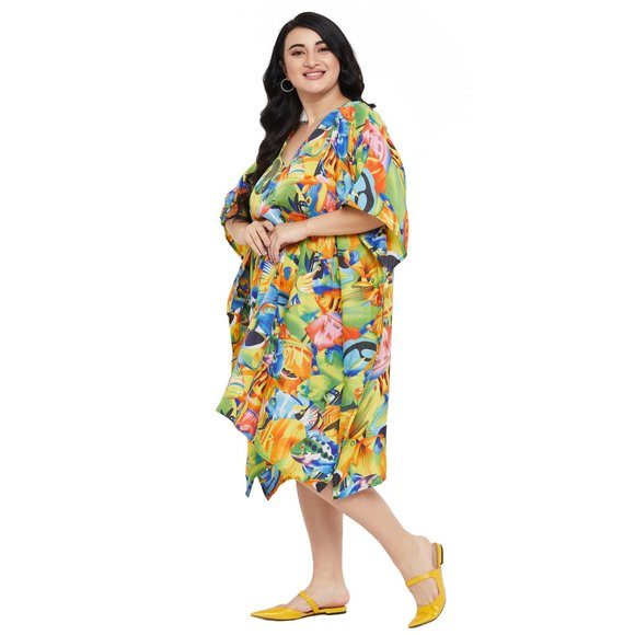 Women Plus Size Multicolor Short Kaftan Polyester Tunic Dress by Gypsie Blu - Picture 6 of 9